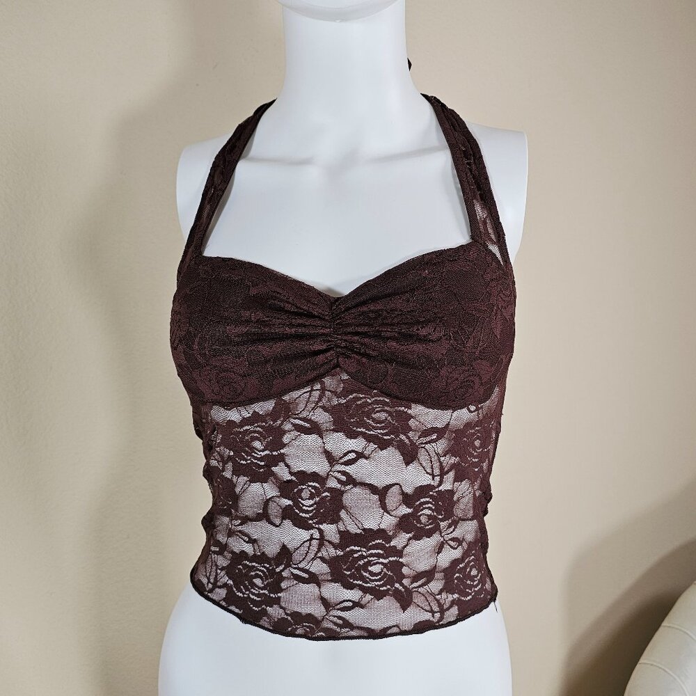 Brown Lace Halter Top Size S
